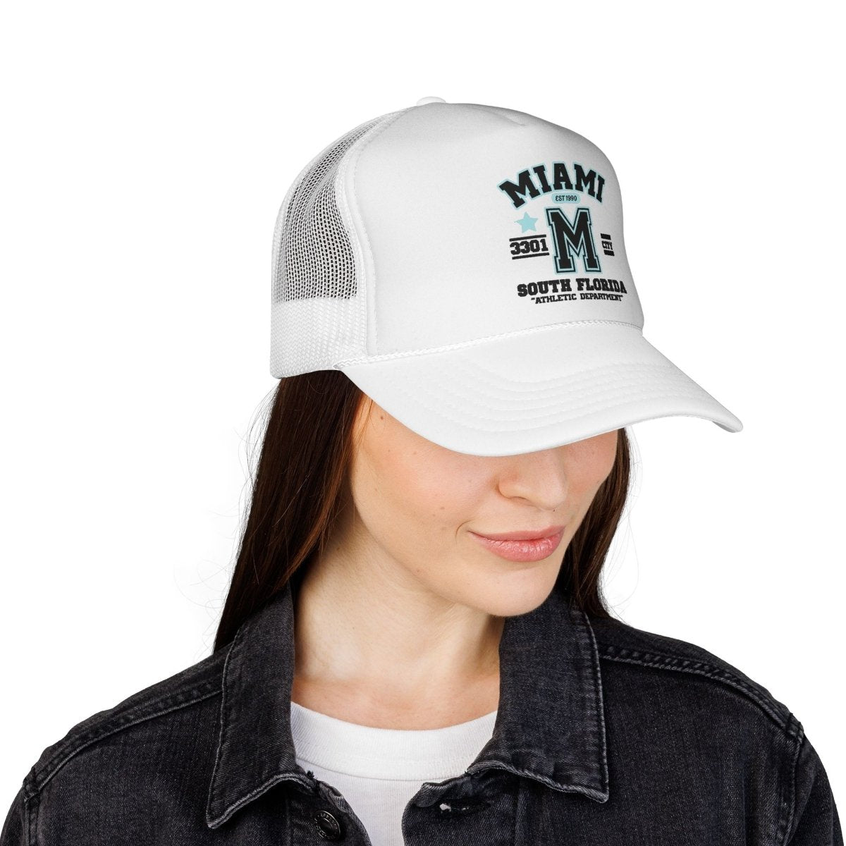 Miami Varsity Trucker Cap — South Florida Retro Mesh Hat - Chinchilla Choons