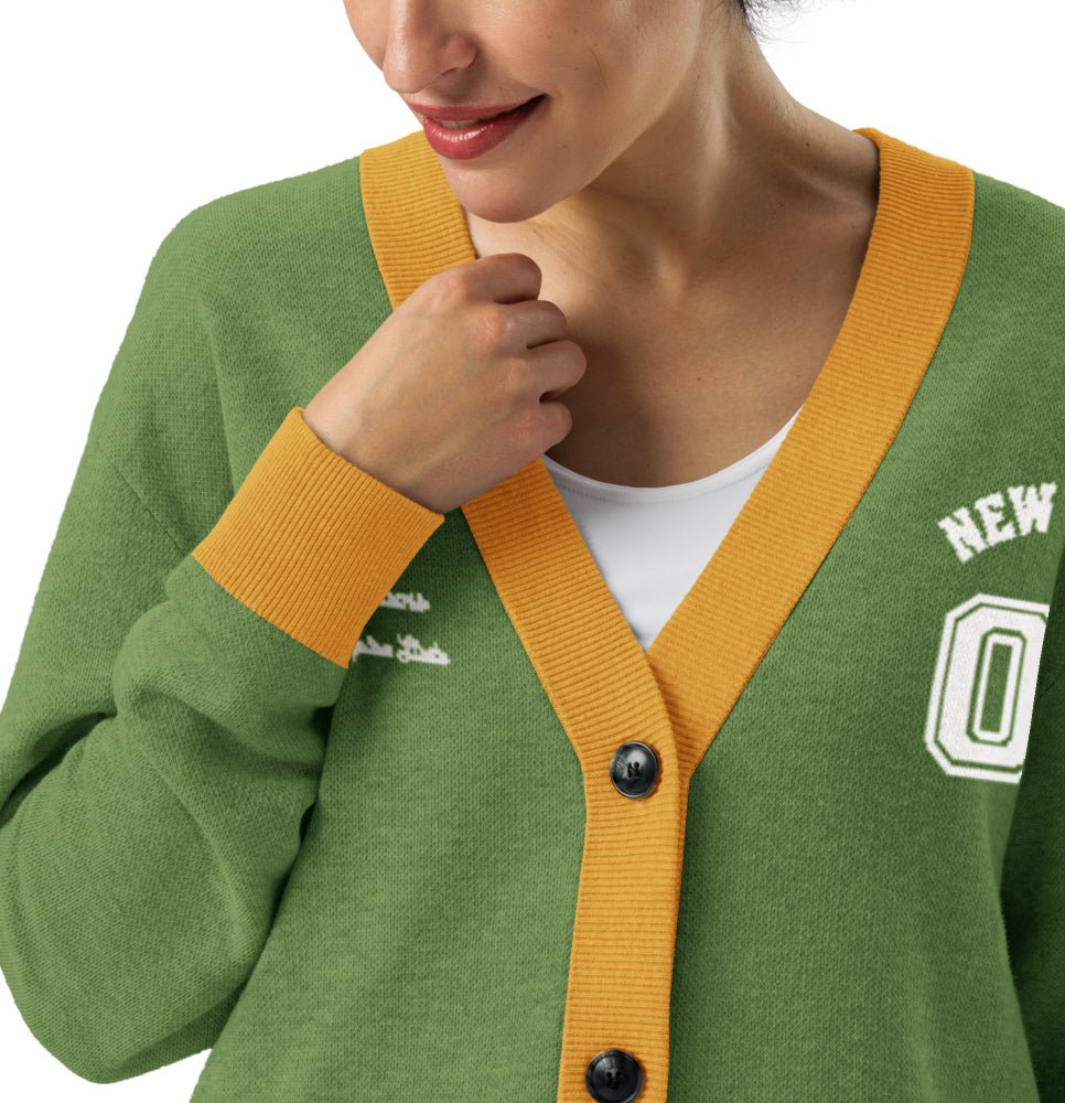 New York Varsity Knitted Cardigan (Green & Gold) - Chinchilla Choons