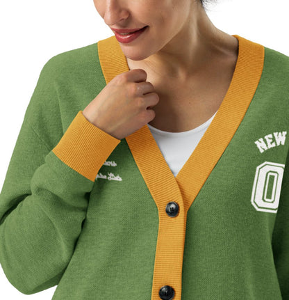 New York Varsity Knitted Cardigan (Green & Gold) - Chinchilla Choons