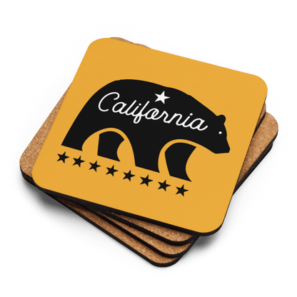 California Bear Mascot Cork-Back Coaster (Yellow/Black) - Chinchilla Choons