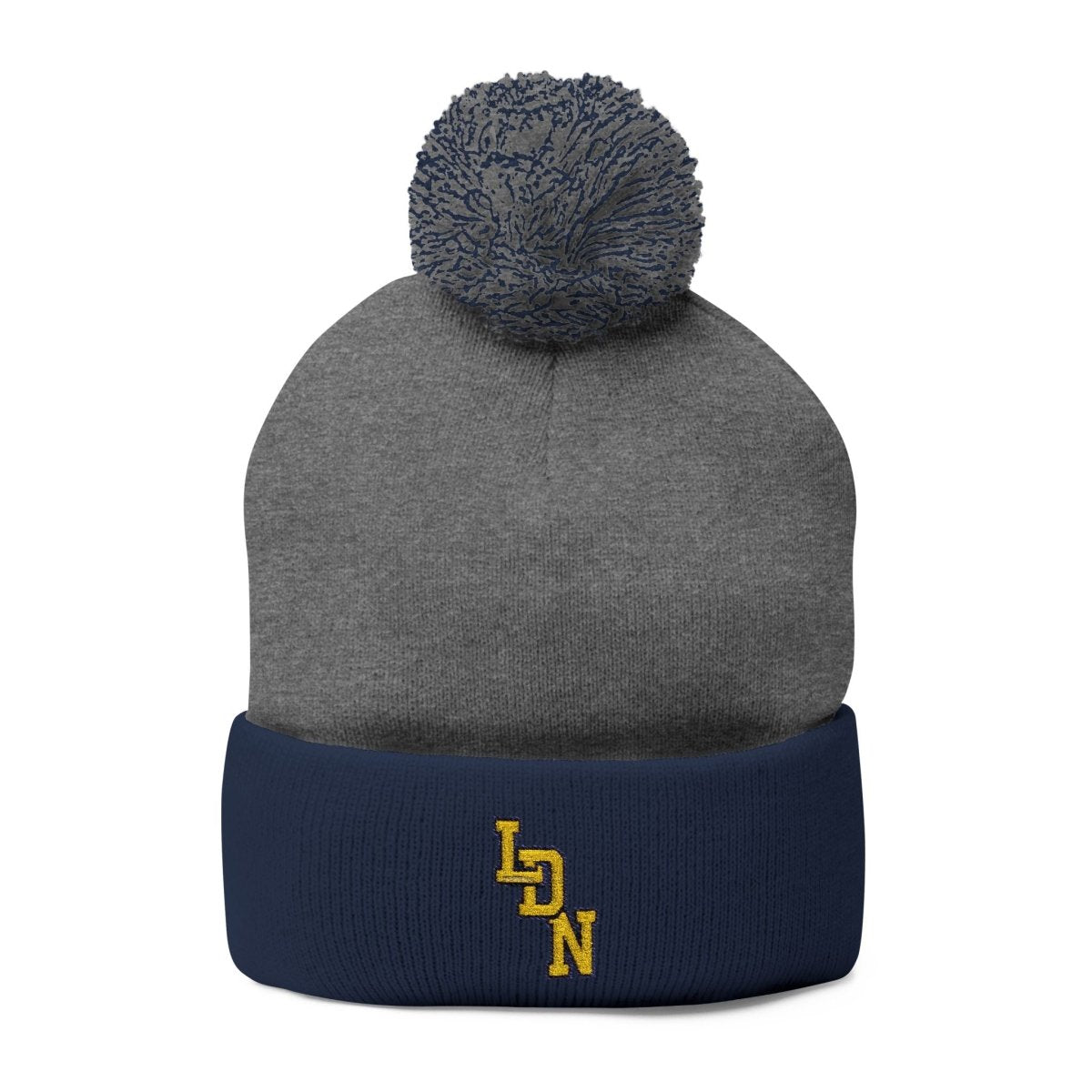 London (LDN) Embroidered Pom - Pom Beanie — Knit Cap - Chinchilla Choons