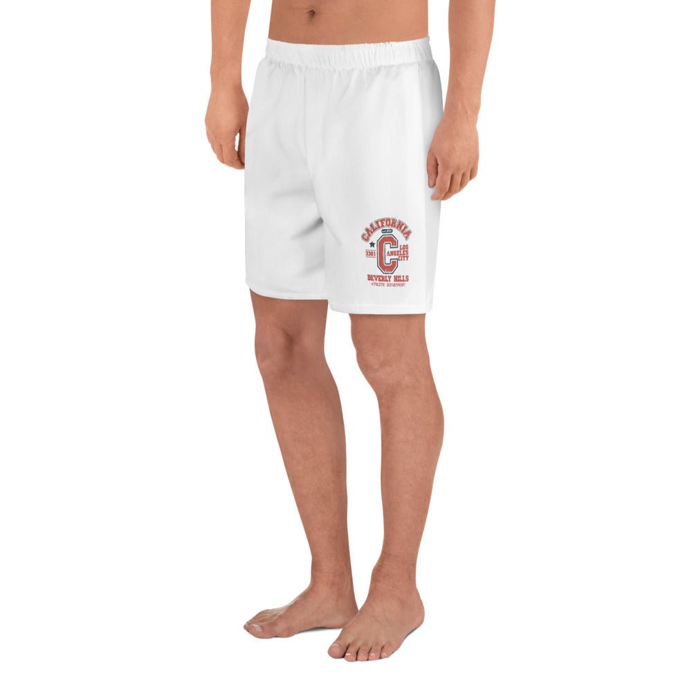 California Print Unisex Athletic Long Shorts (White & Red) - Chinchilla Choons