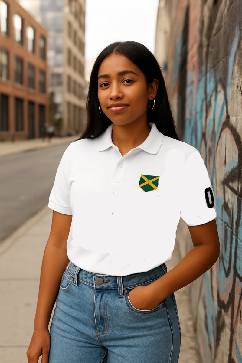 Jamaica Heritage Premium White Unisex Polo Shirt. - Chinchilla Choons