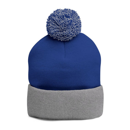 London (LDN) Embroidered Pom - Pom Beanie — Knit Cap - Chinchilla Choons
