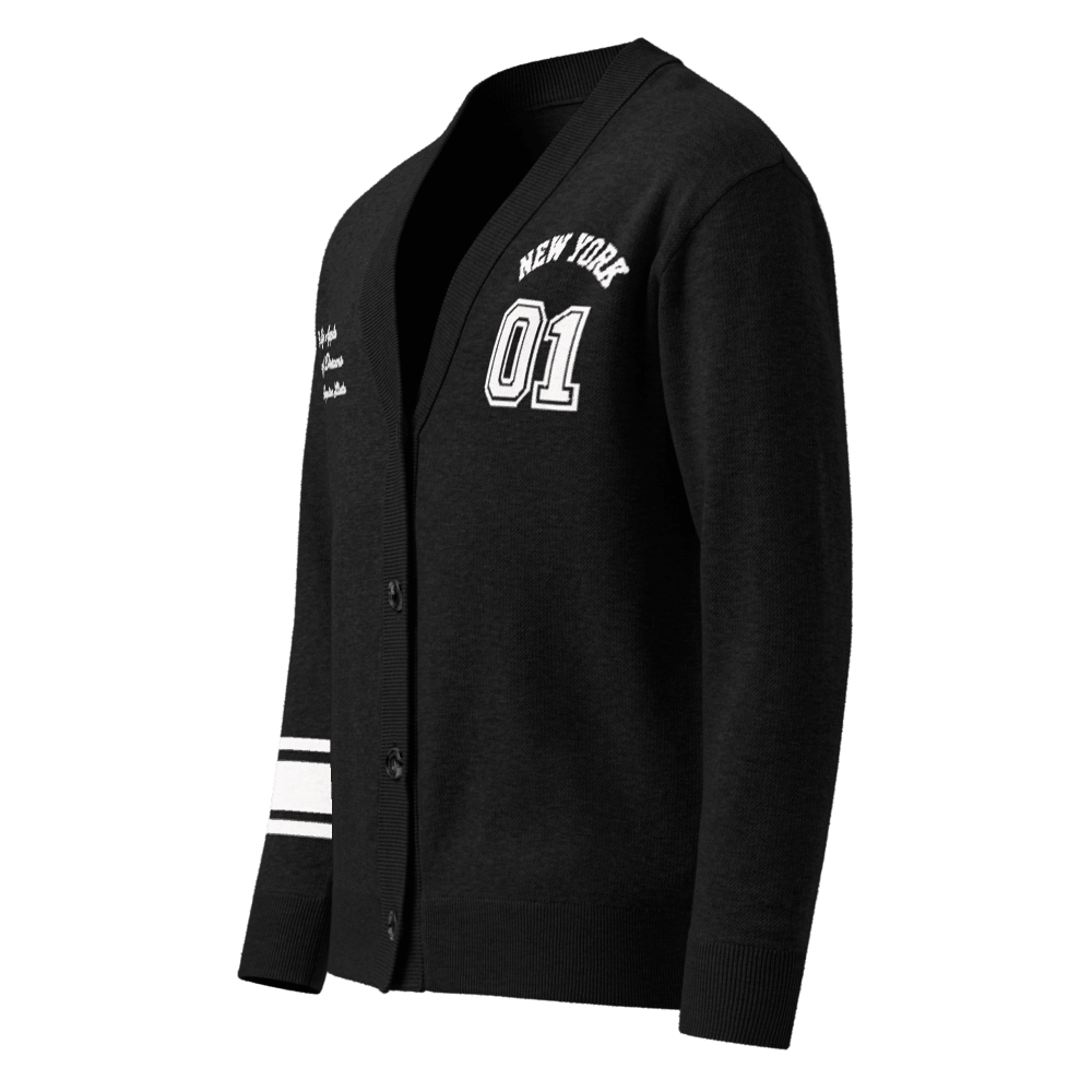 New York Varsity Knitted Cardigan (Black & White) - Chinchilla Choons