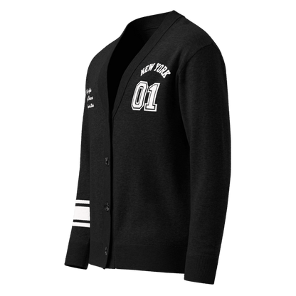 New York Varsity Knitted Cardigan (Black & White) - Chinchilla Choons