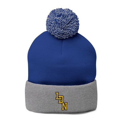 London (LDN) Embroidered Pom - Pom Beanie — Knit Cap - Chinchilla Choons