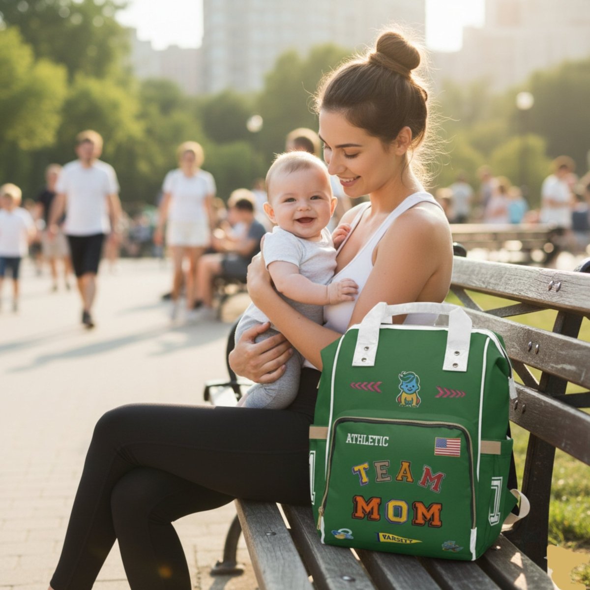 Team Mom Multifunctional Diaper Backpack — Green Baby Mom Travel Bag - Chinchilla Choons