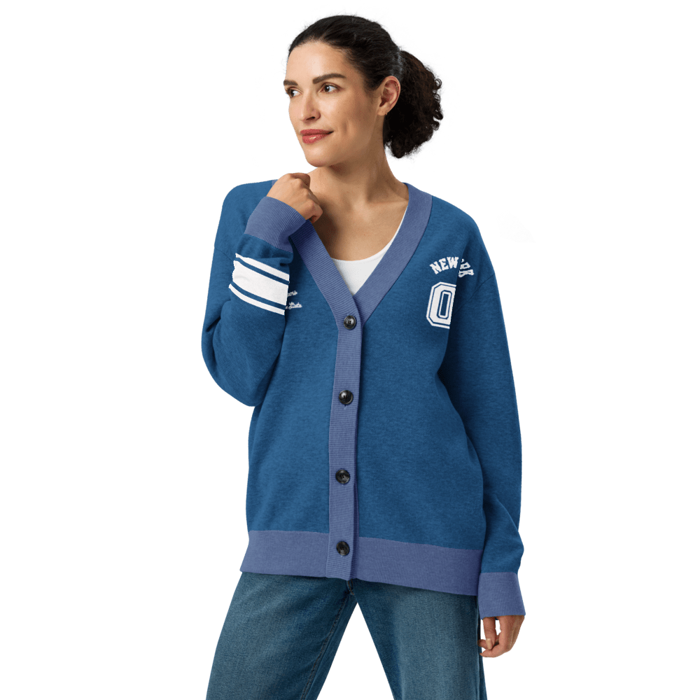 New York Varsity Knitted Cardigan (Blue & White) - Chinchilla Choons
