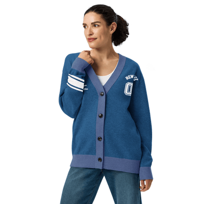 New York Varsity Knitted Cardigan (Blue & White) - Chinchilla Choons