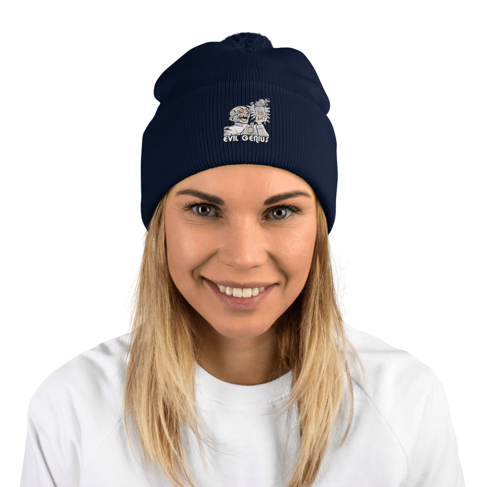 Evil Genius Embroidered Knit Beanie - Chinchilla Choons