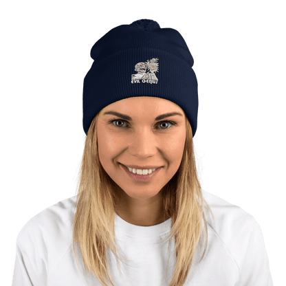 Evil Genius Embroidered Knit Beanie - Chinchilla Choons
