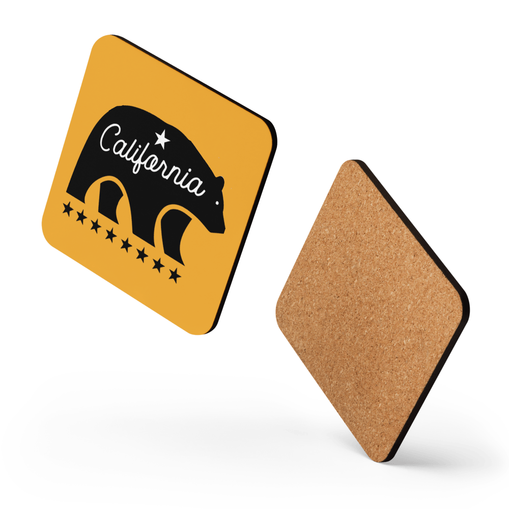 California Bear Mascot Cork-Back Coaster (Yellow/Black) - Chinchilla Choons