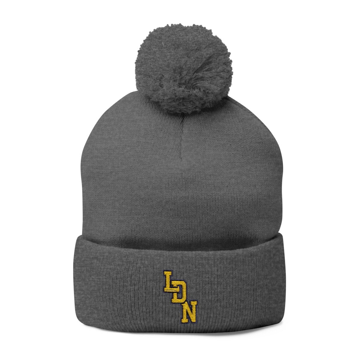 London (LDN) Embroidered Pom - Pom Beanie — Knit Cap - Chinchilla Choons