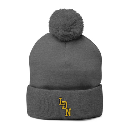 London (LDN) Embroidered Pom - Pom Beanie — Knit Cap - Chinchilla Choons