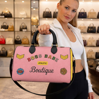 Boss Babe Varsity Leather Designer Duffle Gym Bag - Chinchilla Choons