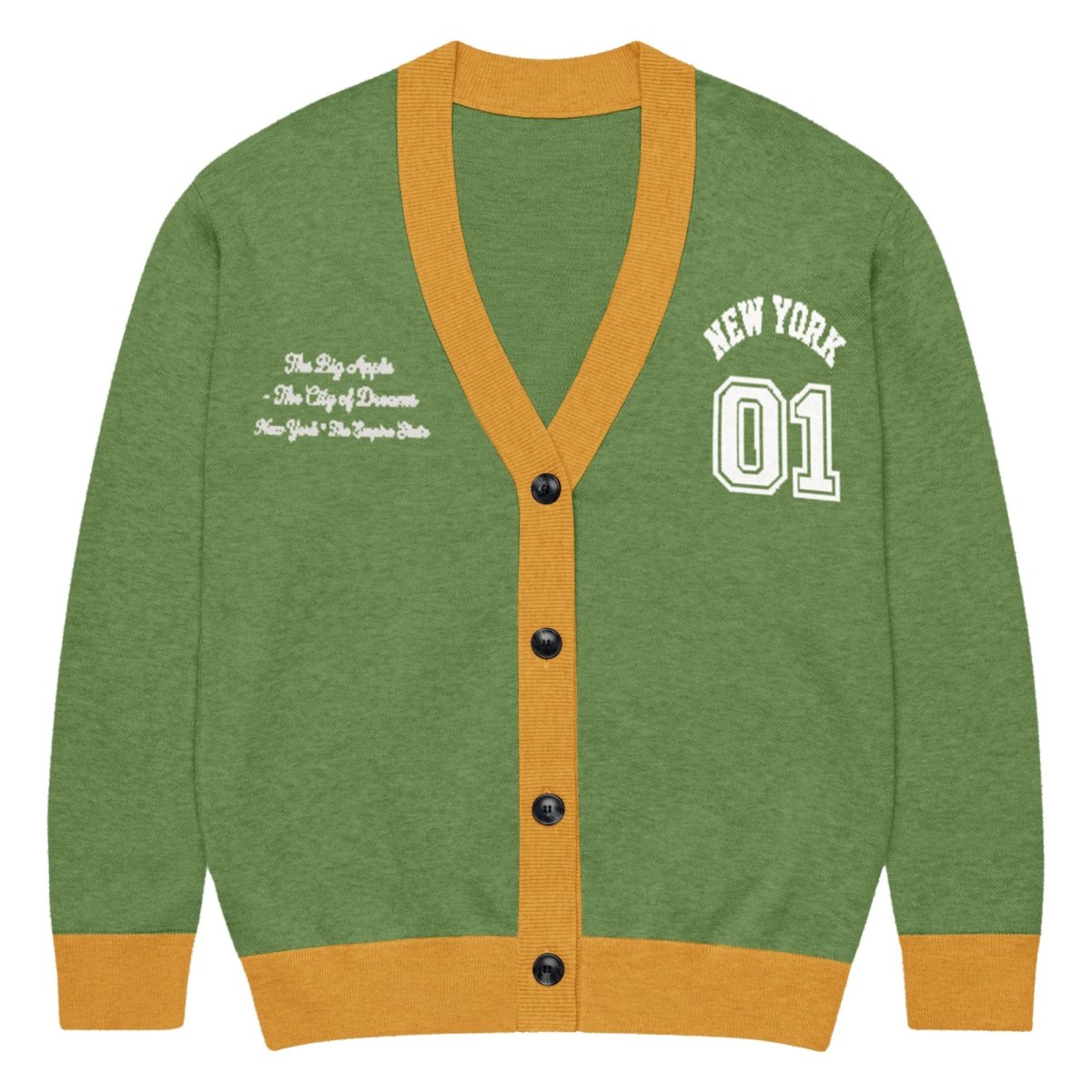 New York Varsity Knitted Cardigan (Green & Gold) - Chinchilla Choons