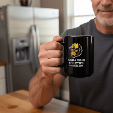 Gorilla Brand Athletics Black 15oz Coffee Mug - Chinchilla Choons