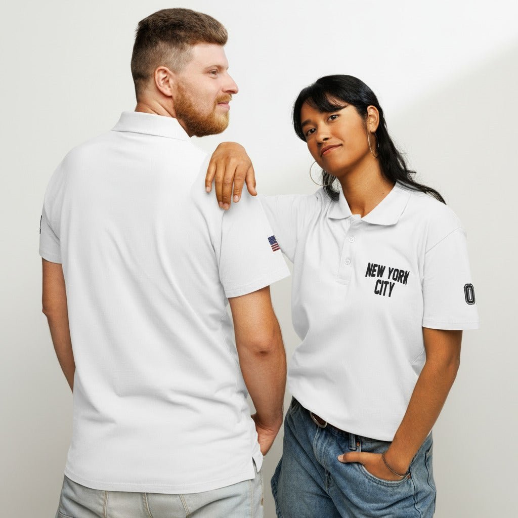 New York City Unisex Pique Polo Shirt (White) - Chinchilla Choons