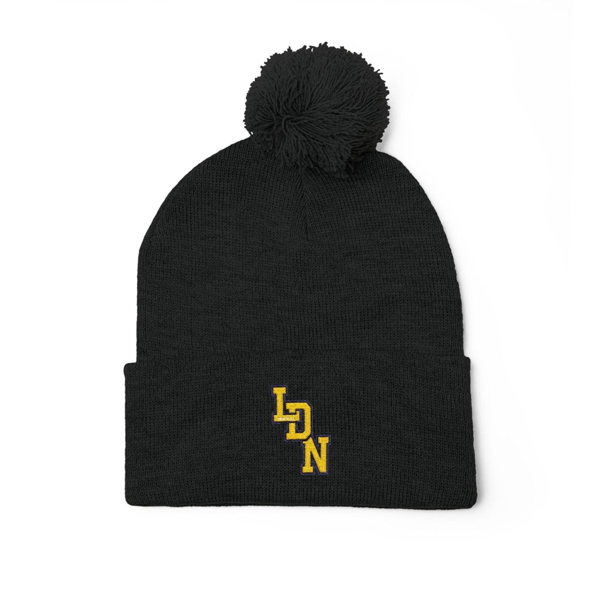 London (LDN) Embroidered Pom - Pom Beanie — Knit Cap - Chinchilla Choons