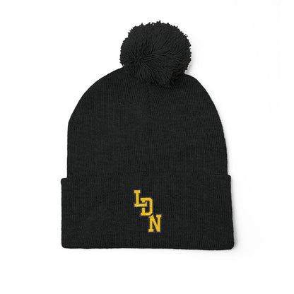 London (LDN) Embroidered Pom - Pom Beanie — Knit Cap - Chinchilla Choons