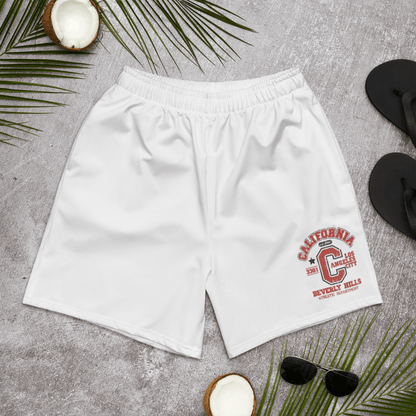 California Print Unisex Athletic Long Shorts (White & Red) - Chinchilla Choons