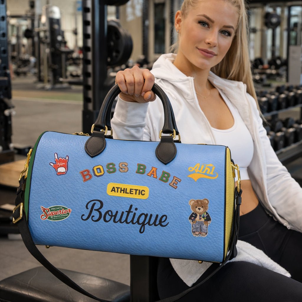 Boss Babe Varsity Leather Designer Duffle Gym Bag - Chinchilla Choons