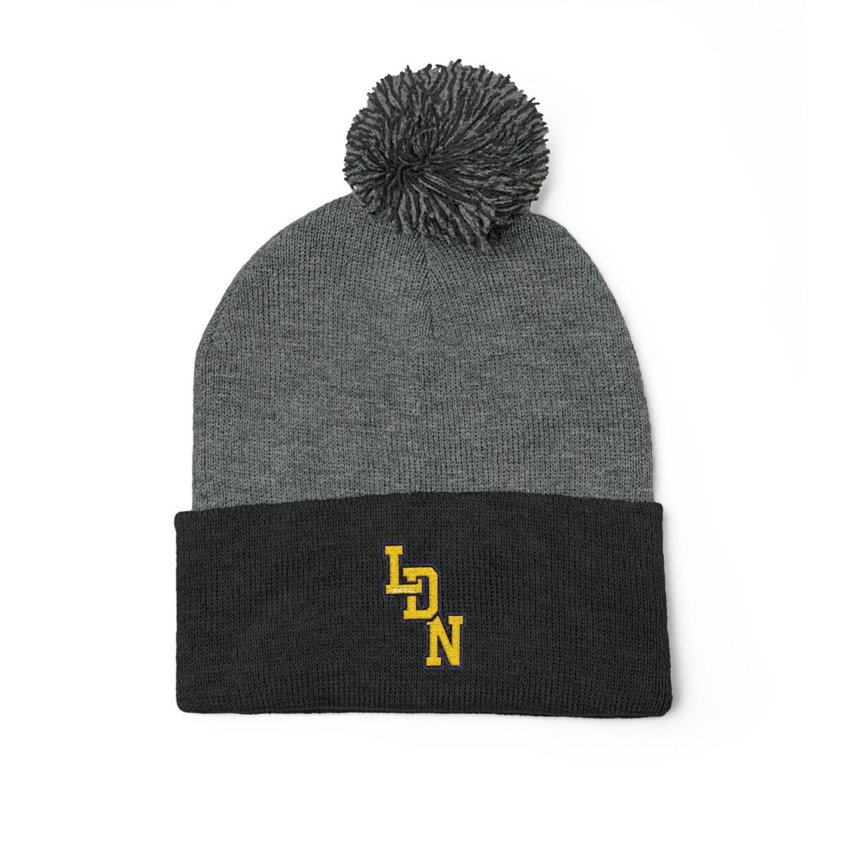 London (LDN) Embroidered Pom - Pom Beanie — Knit Cap - Chinchilla Choons