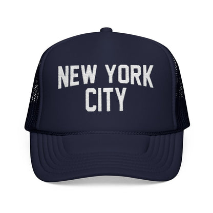 New York City Embroidered Trucker Cap (Unisex) Black & Navy - Chinchilla Choons