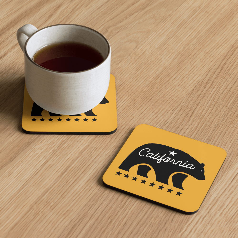 California Bear Mascot Cork-Back Coaster (Yellow/Black) - Chinchilla Choons