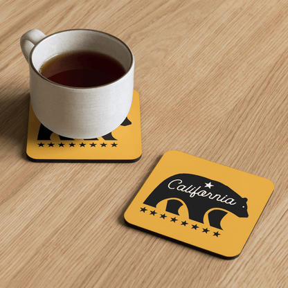 California Bear Mascot Cork-Back Coaster (Yellow/Black) - Chinchilla Choons