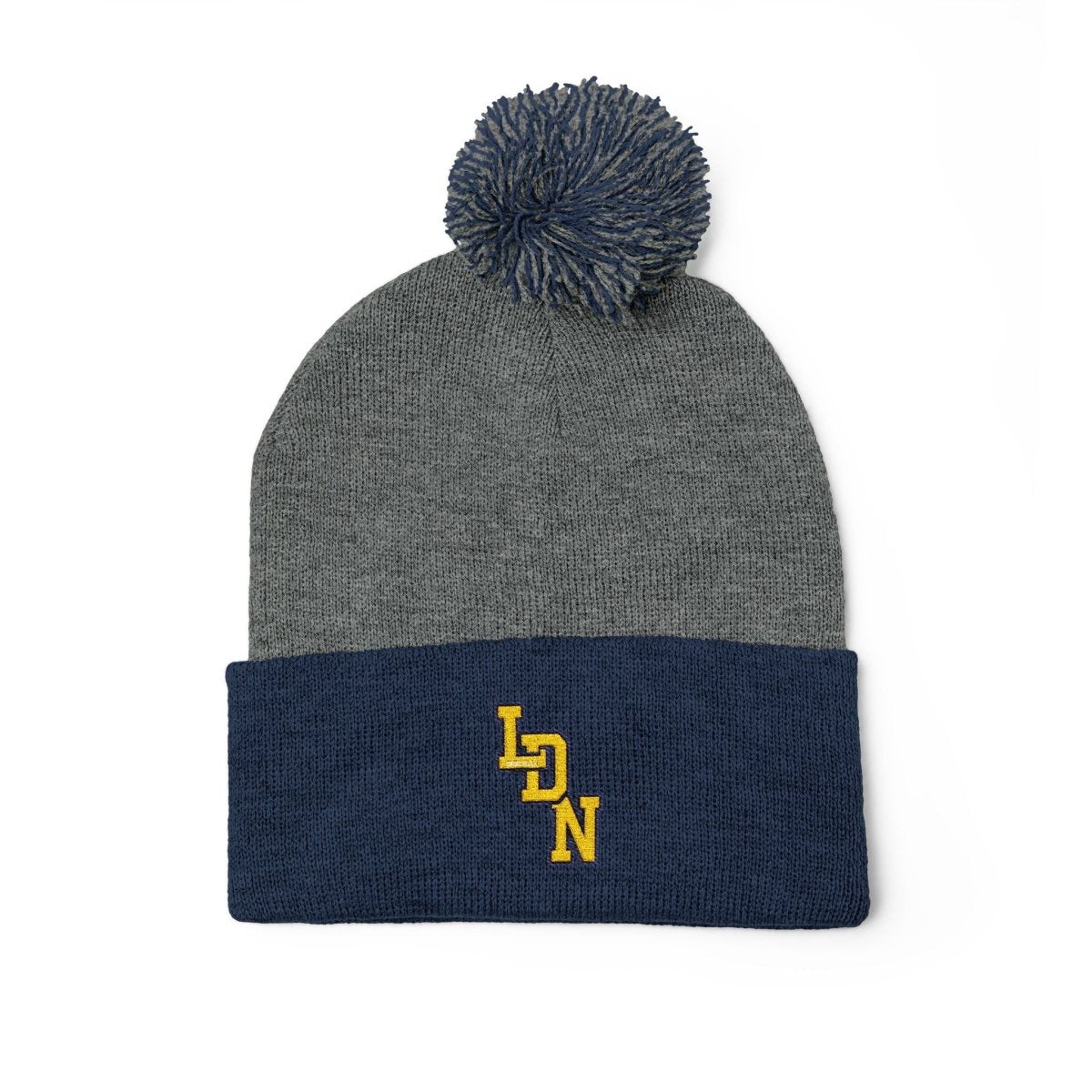 London (LDN) Embroidered Pom - Pom Beanie — Knit Cap - Chinchilla Choons