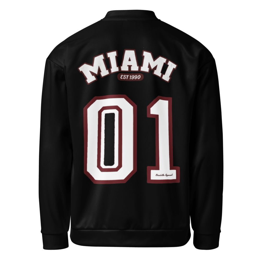 Miami Varsity Unisex Bomber Jacket (Black) - Chinchilla Choons