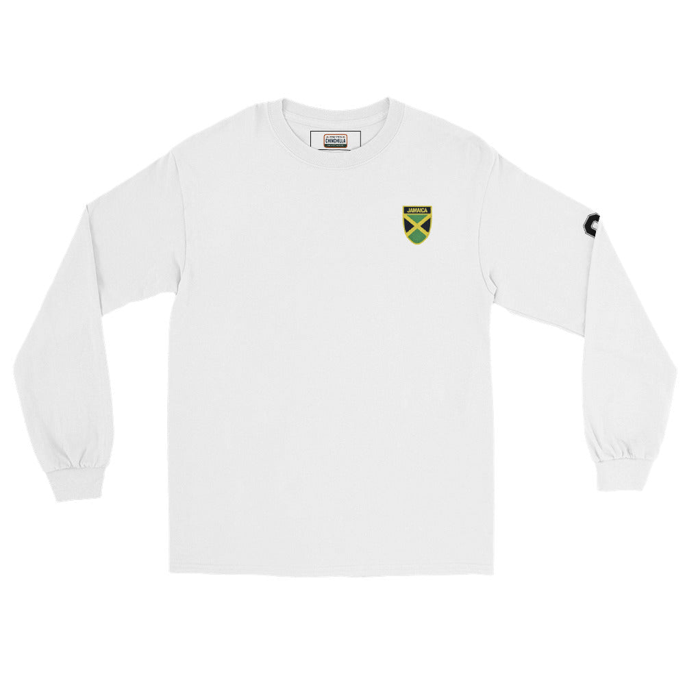 Jamaican Heritage Men’s Long Sleeve Shirt (White) - Chinchilla Choons