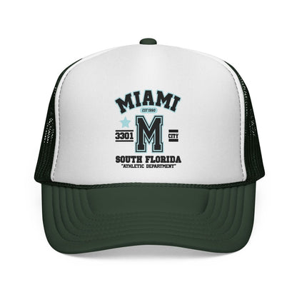 Miami Varsity Trucker Cap — South Florida Retro Mesh Hat - Chinchilla Choons