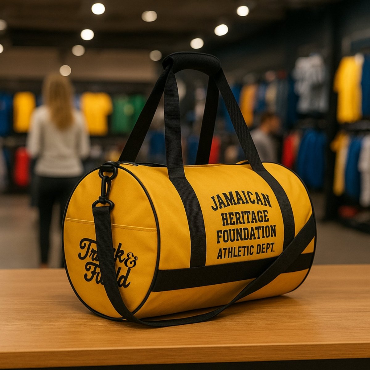 Jamaican Heritage Sporty Duffel Bag (Black & Gold) - Chinchilla Choons