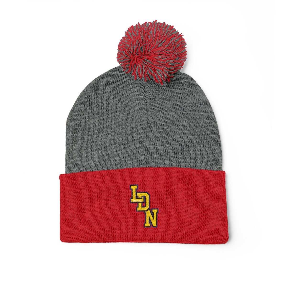 London (LDN) Embroidered Pom - Pom Beanie — Knit Cap - Chinchilla Choons