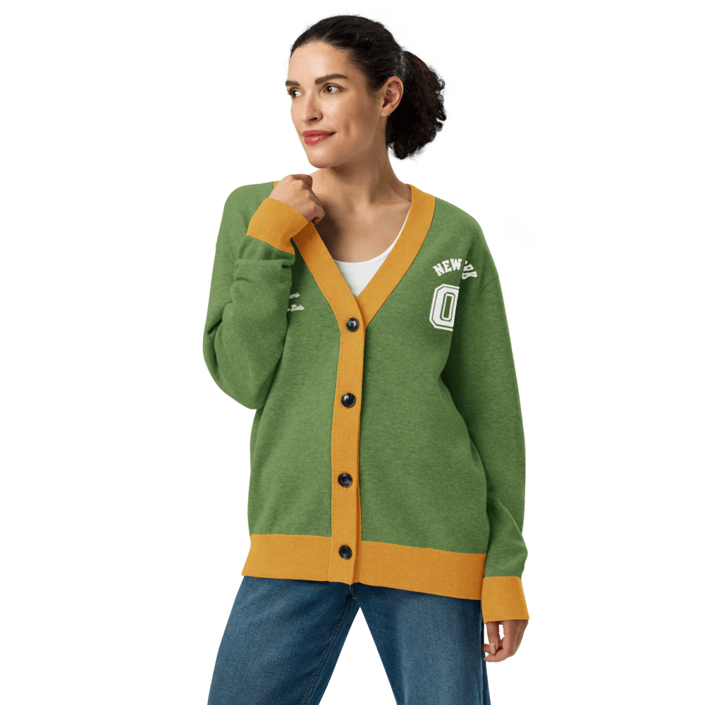 New York Varsity Knitted Cardigan (Green & Gold) - Chinchilla Choons