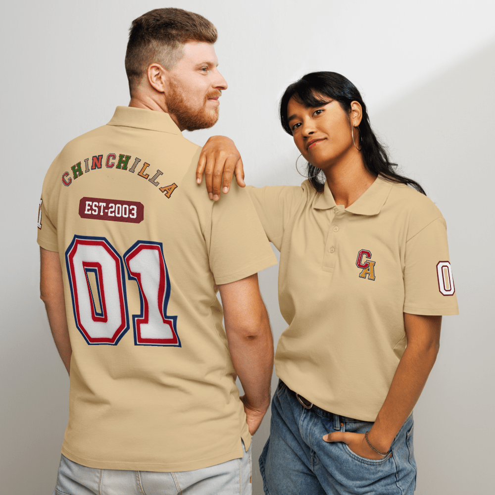 Chinchilla Varsity Unisex Pique Polo Shirt - Chinchilla Choons