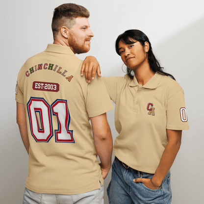 Chinchilla Varsity Unisex Pique Polo Shirt - Chinchilla Choons
