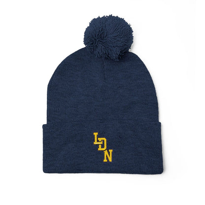 London (LDN) Embroidered Pom - Pom Beanie — Knit Cap - Chinchilla Choons