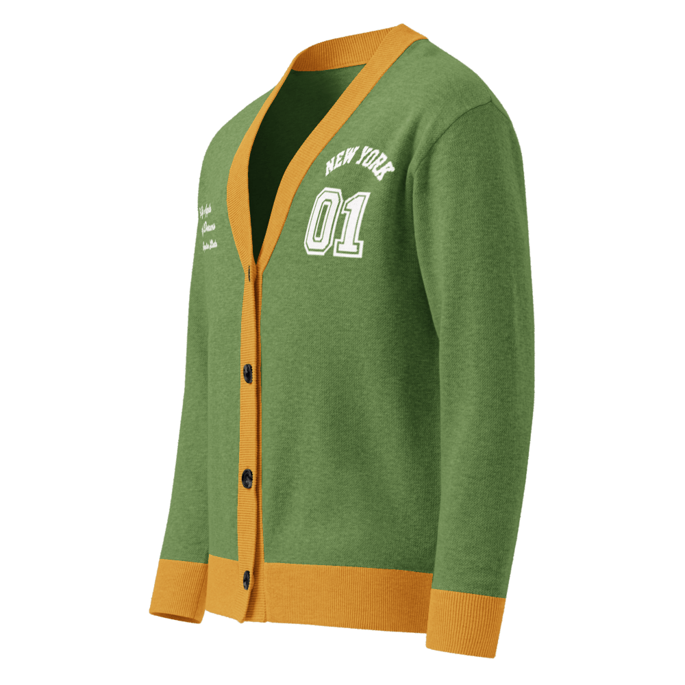 New York Varsity Knitted Cardigan (Green & Gold) - Chinchilla Choons