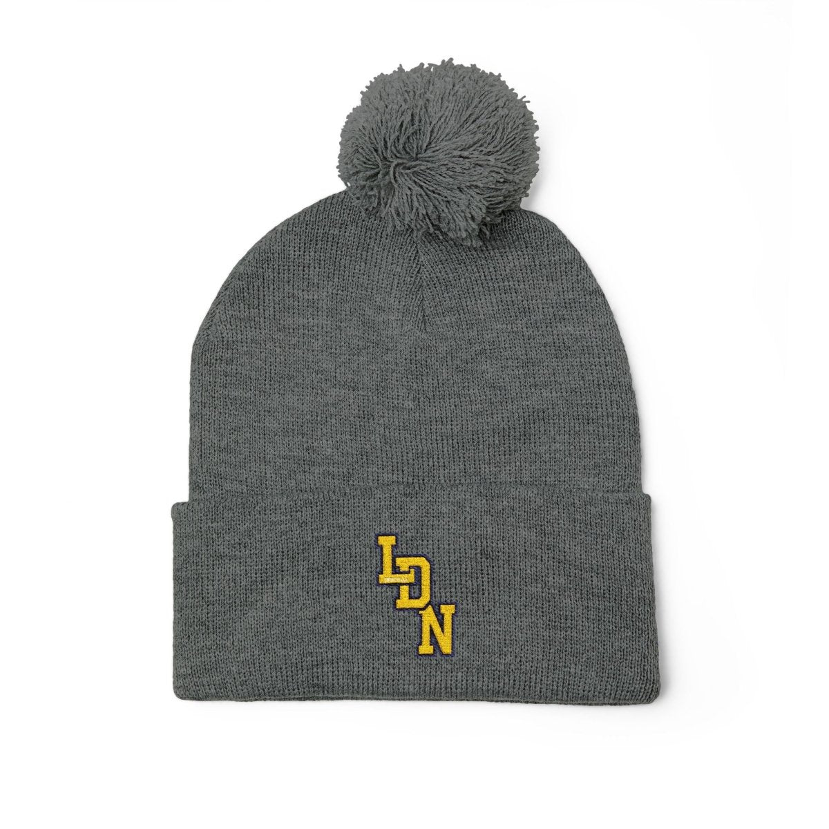 London (LDN) Embroidered Pom - Pom Beanie — Knit Cap - Chinchilla Choons