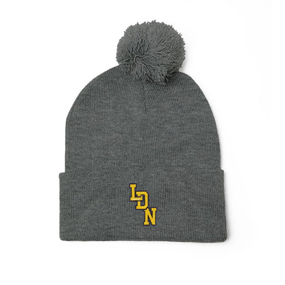 London (LDN) Embroidered Pom - Pom Beanie — Knit Cap - Chinchilla Choons