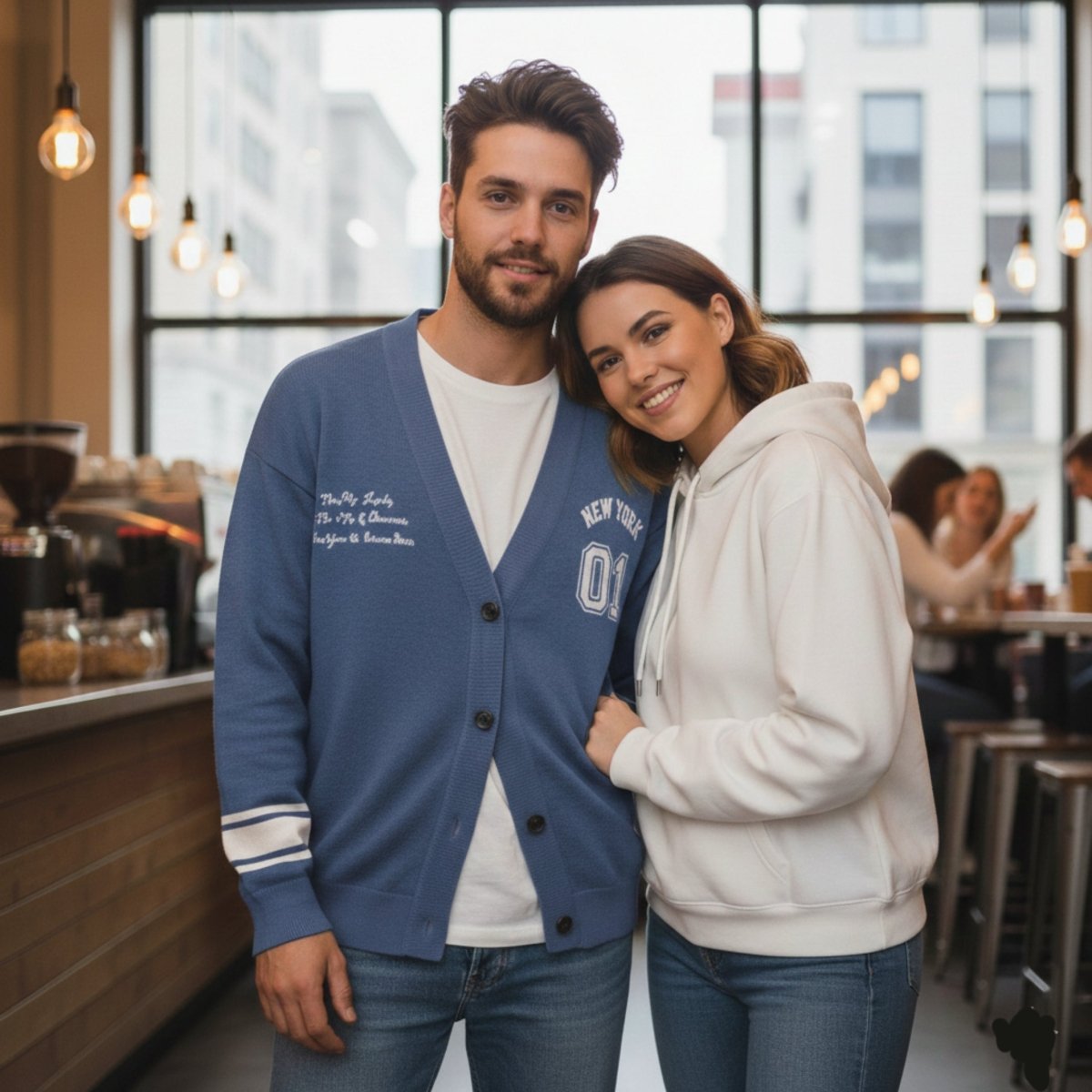 New York Varsity Knitted Cardigan (Blue & White) - Chinchilla Choons