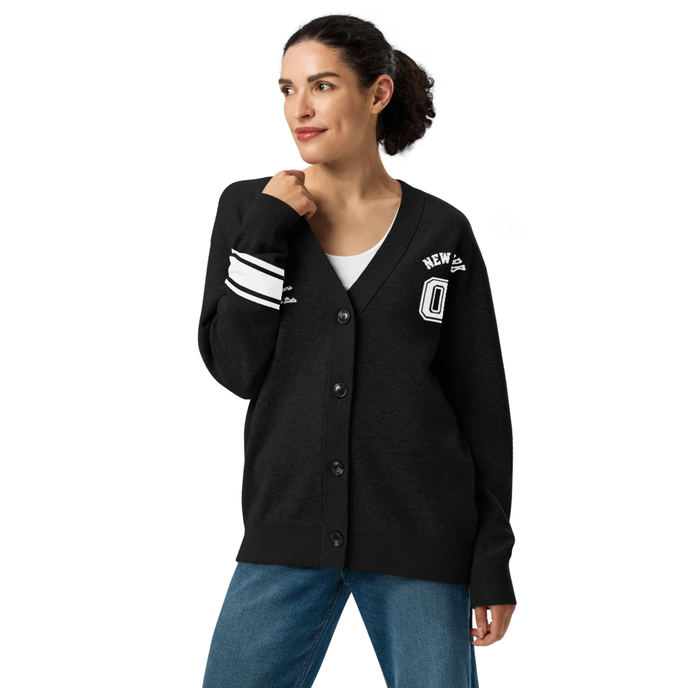 New York Varsity Knitted Cardigan (Black & White) - Chinchilla Choons