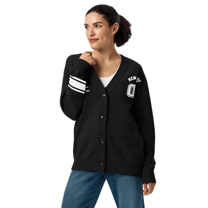 New York Varsity Knitted Cardigan (Black & White) - Chinchilla Choons
