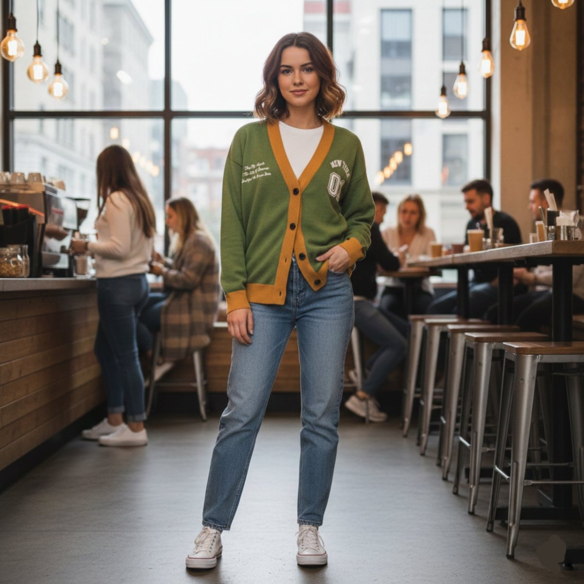 New York Varsity Knitted Cardigan (Green & Gold) - Chinchilla Choons