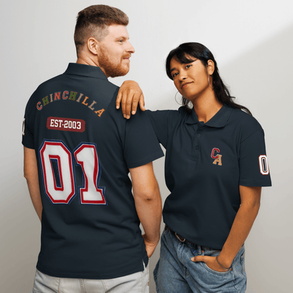 Chinchilla Varsity Unisex Pique Polo Shirt - Chinchilla Choons