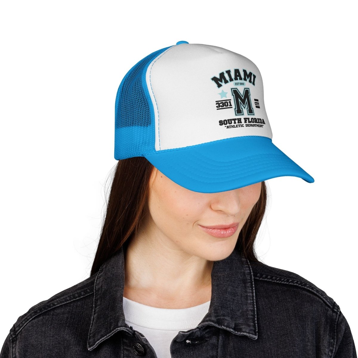 Miami Varsity Trucker Cap — South Florida Retro Mesh Hat - Chinchilla Choons